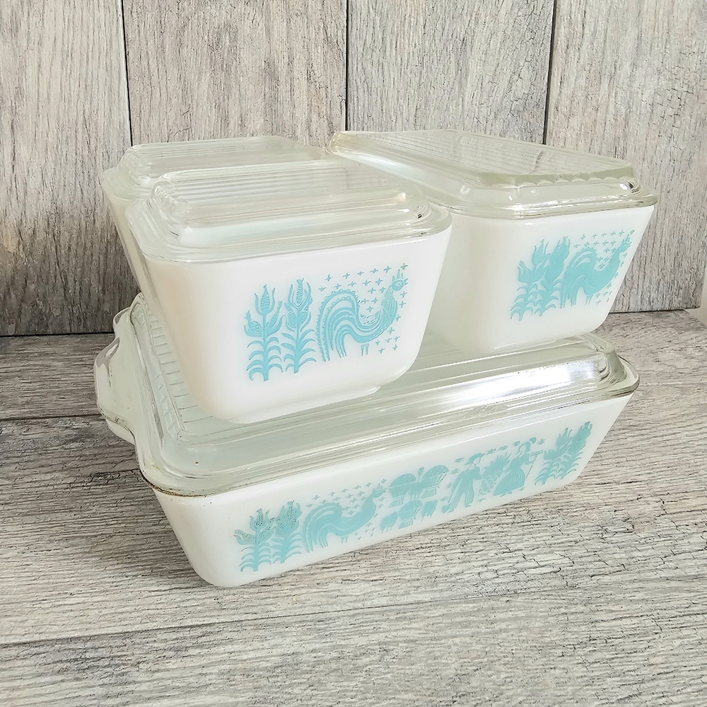 Pyrex Butterprint Turquoise Refrigerator Jar Set